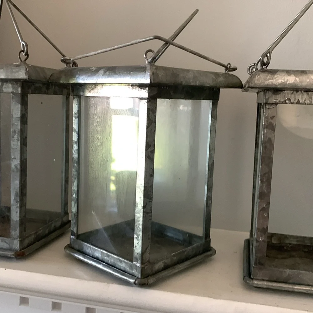 Pottery Barn Galvanized Square‎ Lantern Set of 3